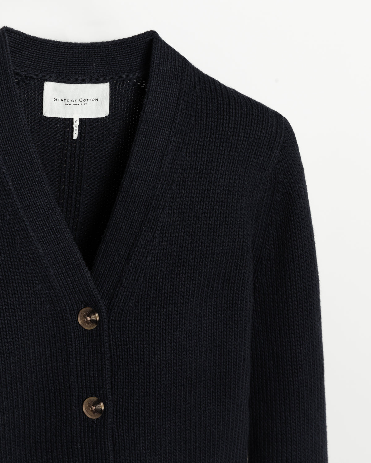The Ellis Cotton Cardigan in navy, flat lay — State of Cotton NYC