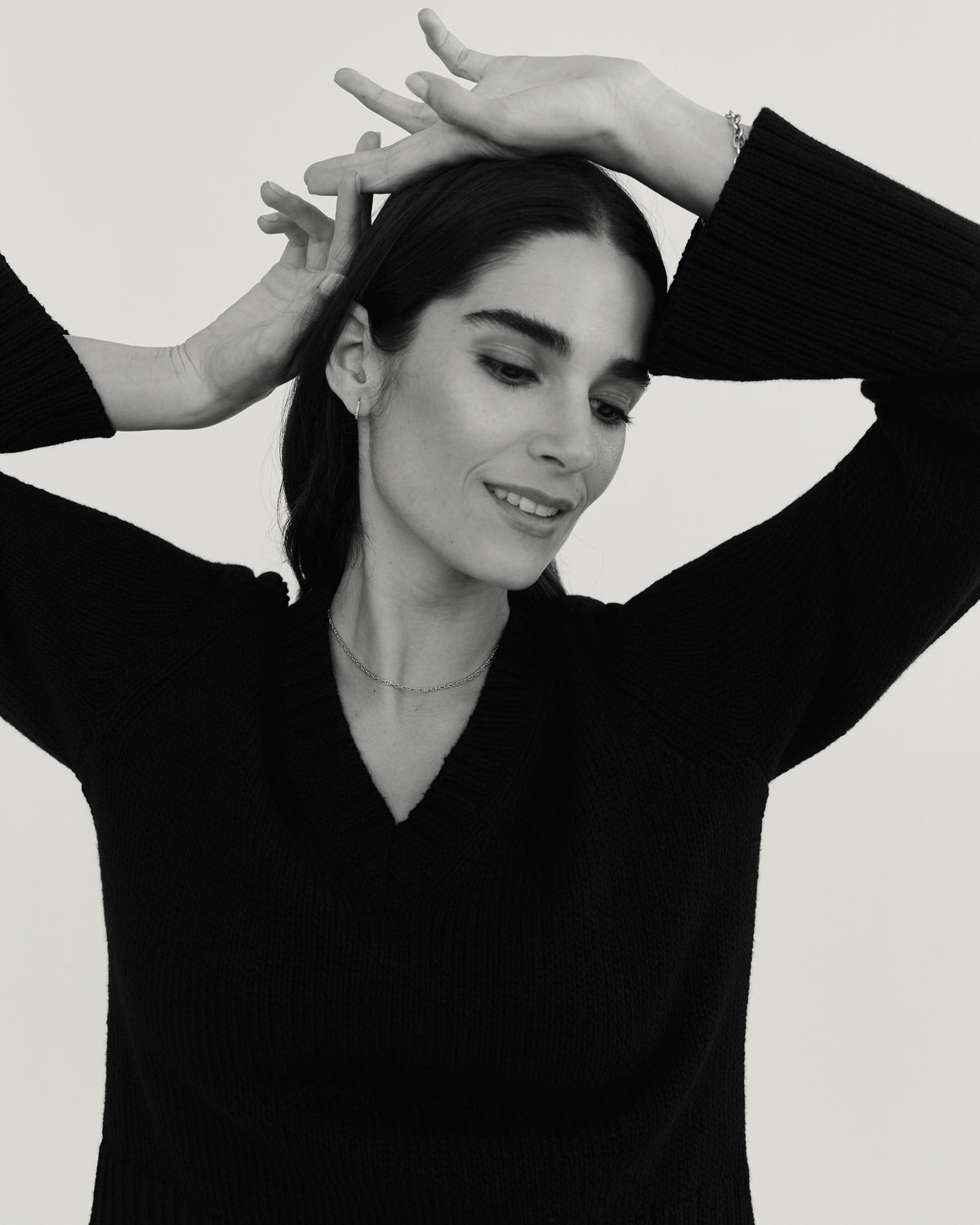 The Easton Cotton V-Neck Sweater in black, additional view — State of Cotton NYC