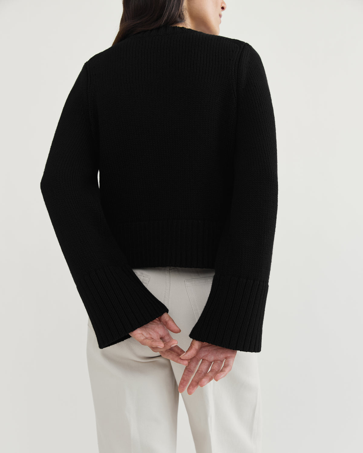 The Easton Cotton V-Neck Sweater in black, additional view — State of Cotton NYC