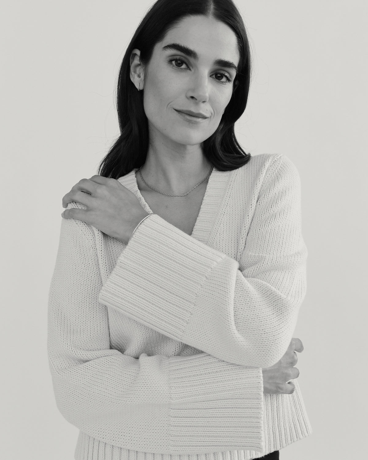 The Easton Cotton V-Neck Sweater in ivory, additional view — State of Cotton NYC