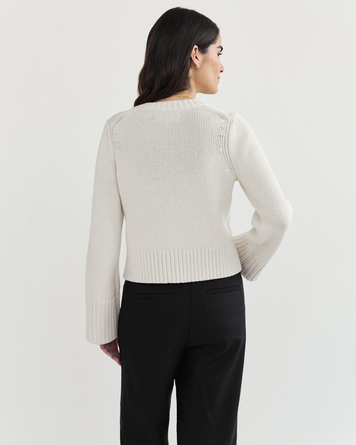 The Easton Cotton V-Neck Sweater in ivory, additional view — State of Cotton NYC