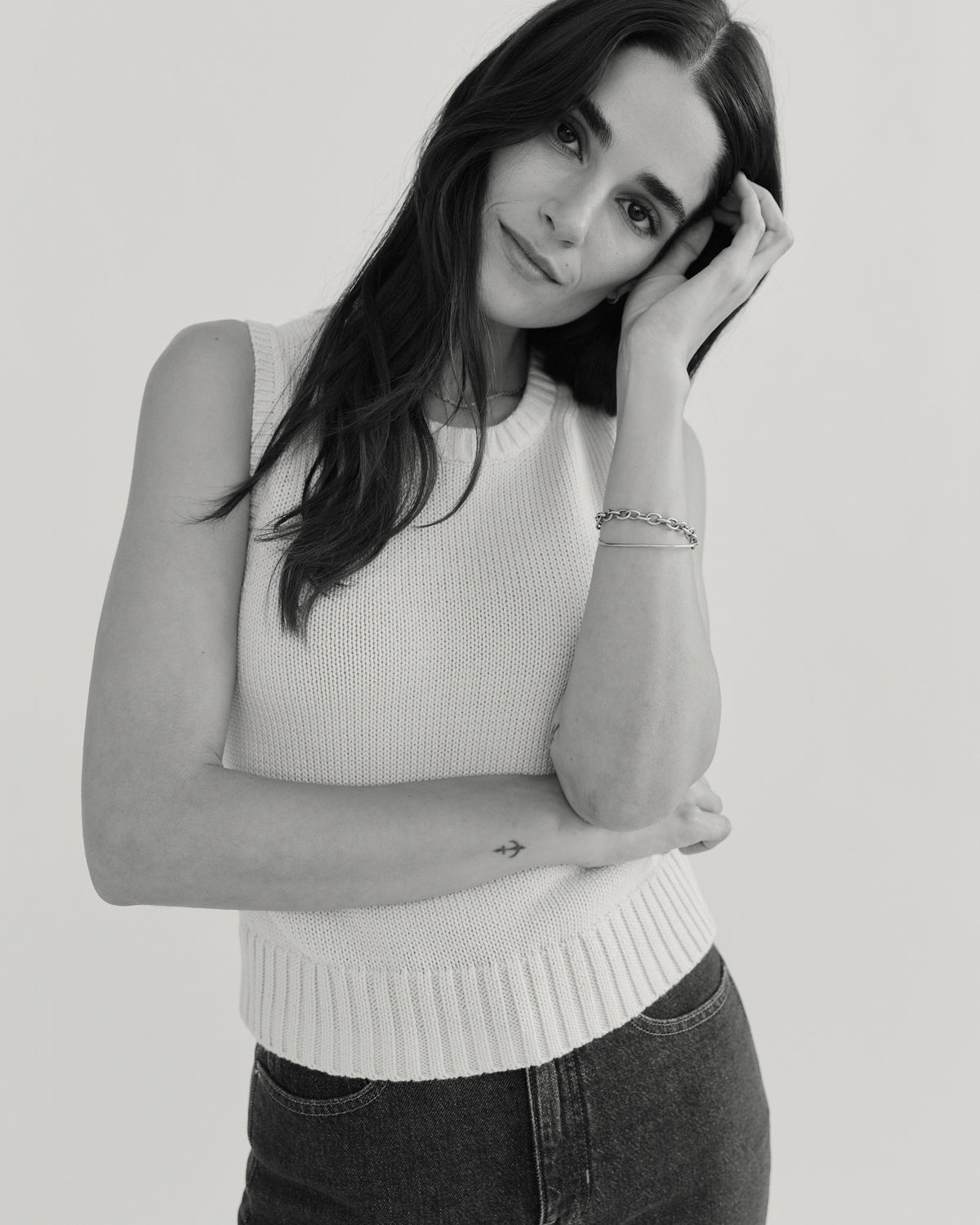 The Hayden Sleeveless Cotton Sweater in ivory, additional view — State of Cotton NYC