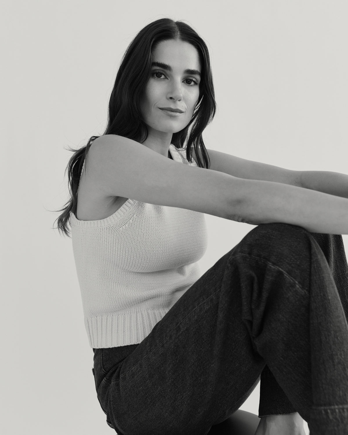 The Hayden Sleeveless Cotton Sweater in ivory, additional view — State of Cotton NYC