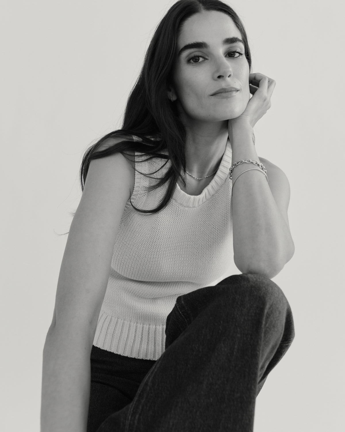 The Hayden Sleeveless Cotton Sweater in ivory, additional view — State of Cotton NYC