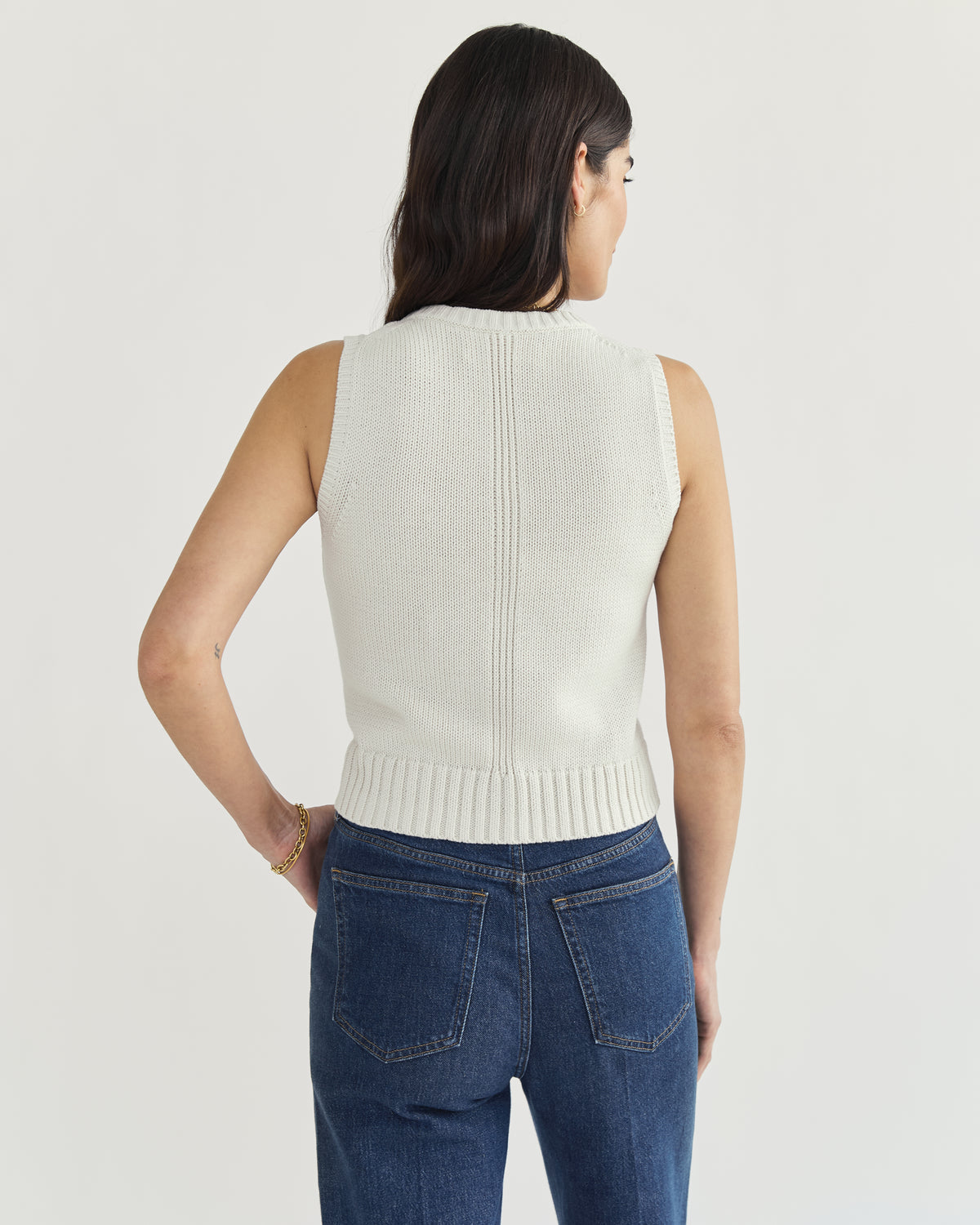 The Hayden Sleeveless Cotton Sweater in ivory, additional view — State of Cotton NYC