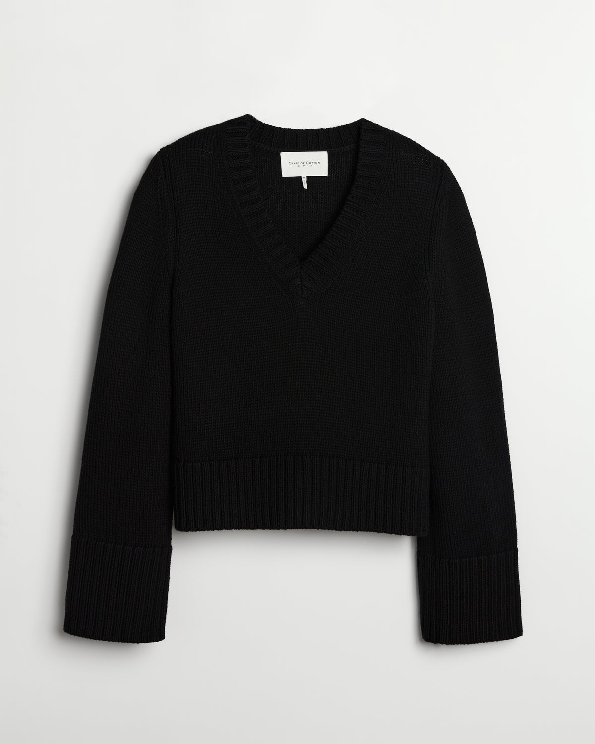 The Easton Cotton V-Neck Sweater in black, additional view — State of Cotton NYC