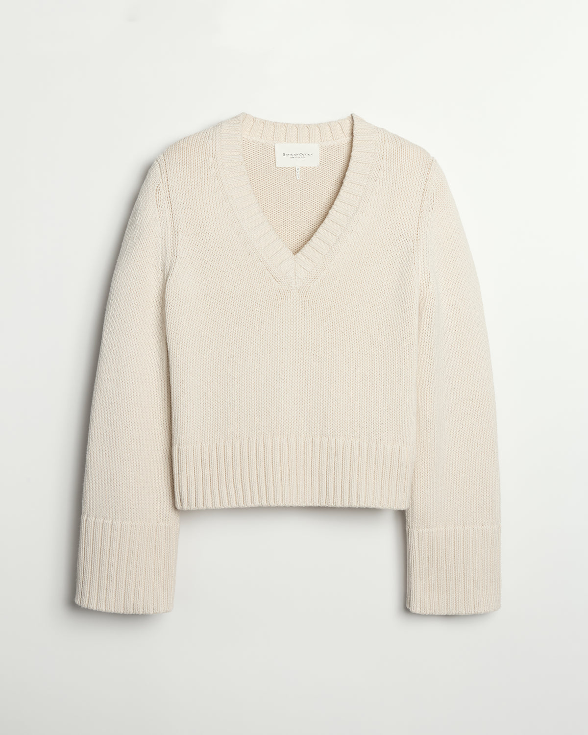 The Easton Cotton V-Neck Sweater in ivory, additional view — State of Cotton NYC