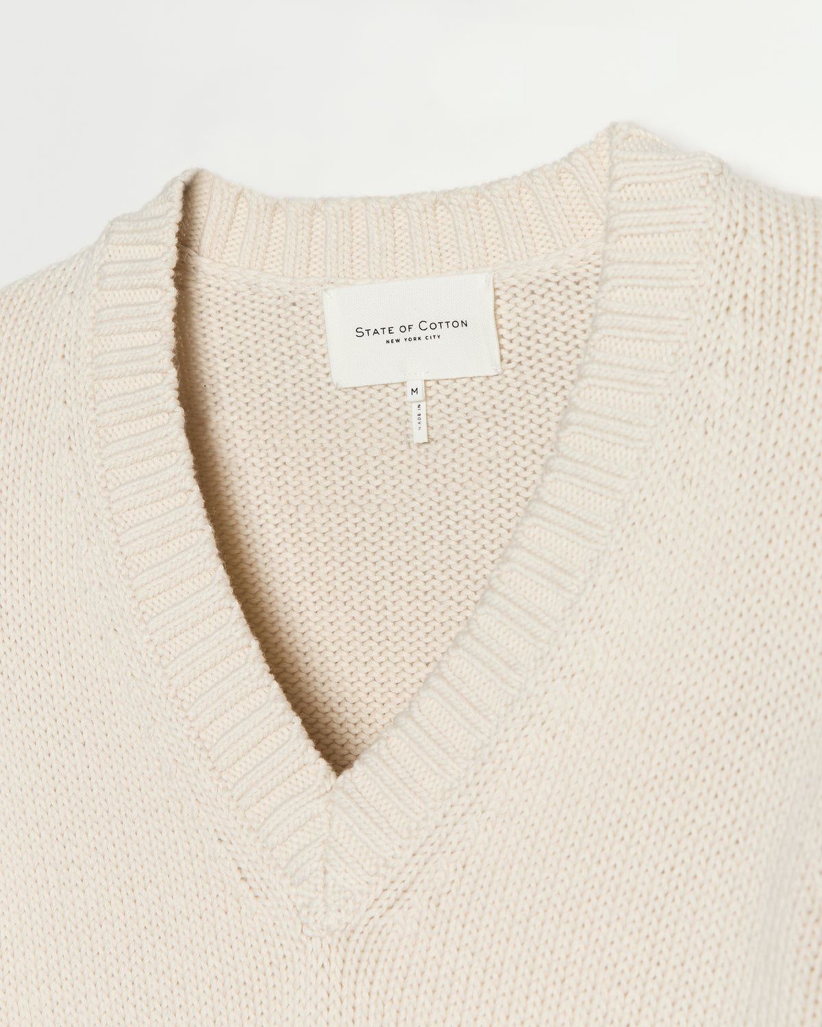 The Easton Cotton V-Neck Sweater in ivory, additional view — State of Cotton NYC