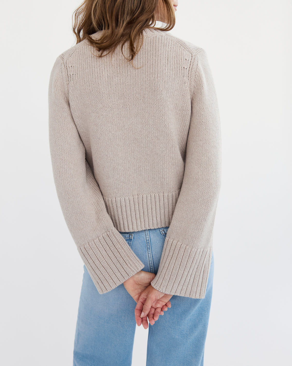 The Easton Cotton V-Neck Sweater in oat heather, additional view — State of Cotton NYC
