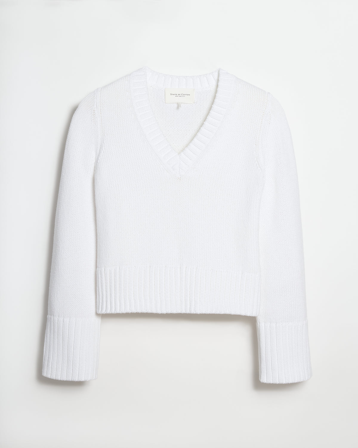 The Easton Cotton V-Neck Sweater in white, additional view — State of Cotton NYC