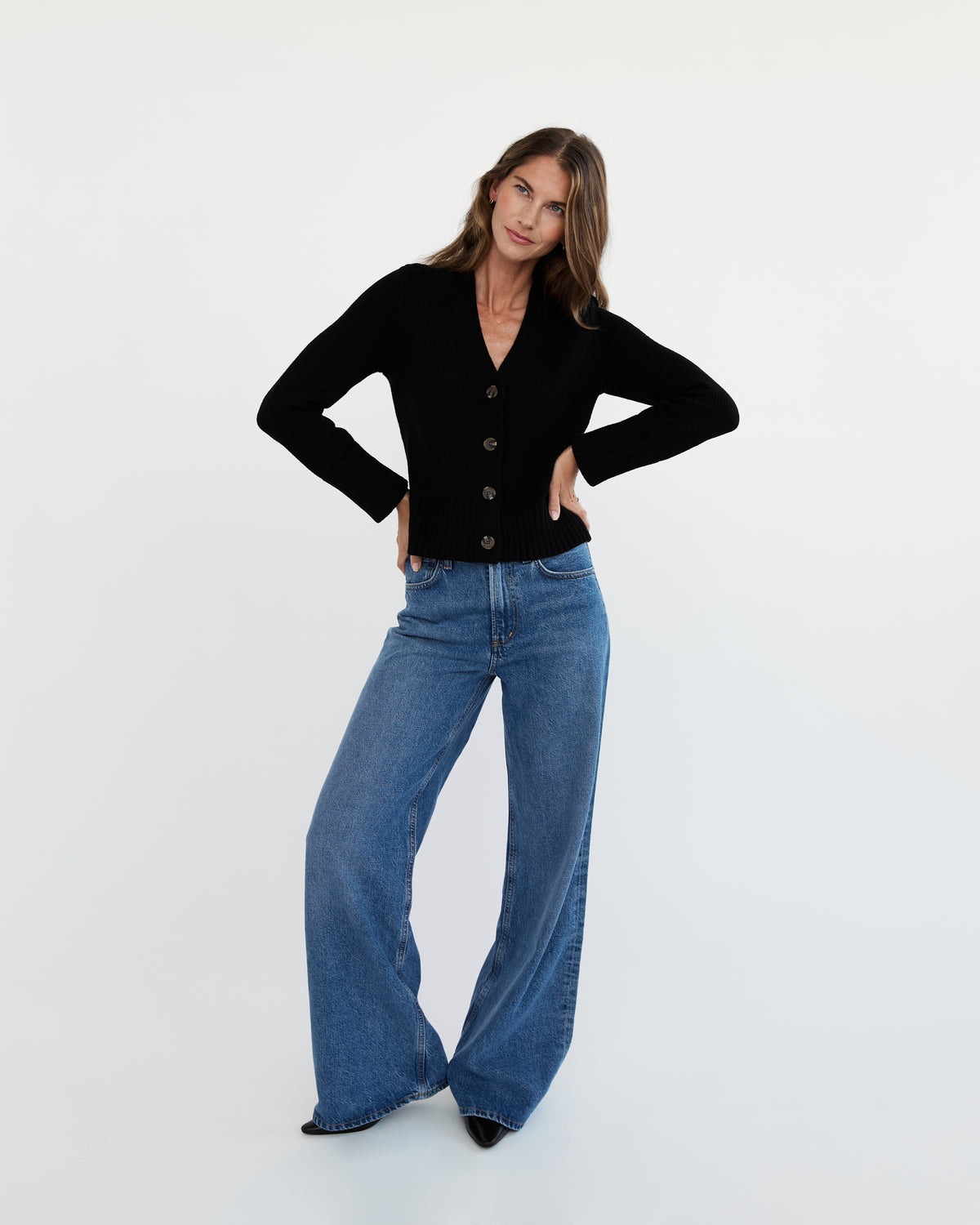 The Peyton Cotton Cardigan in black, additional view — State of Cotton NYC