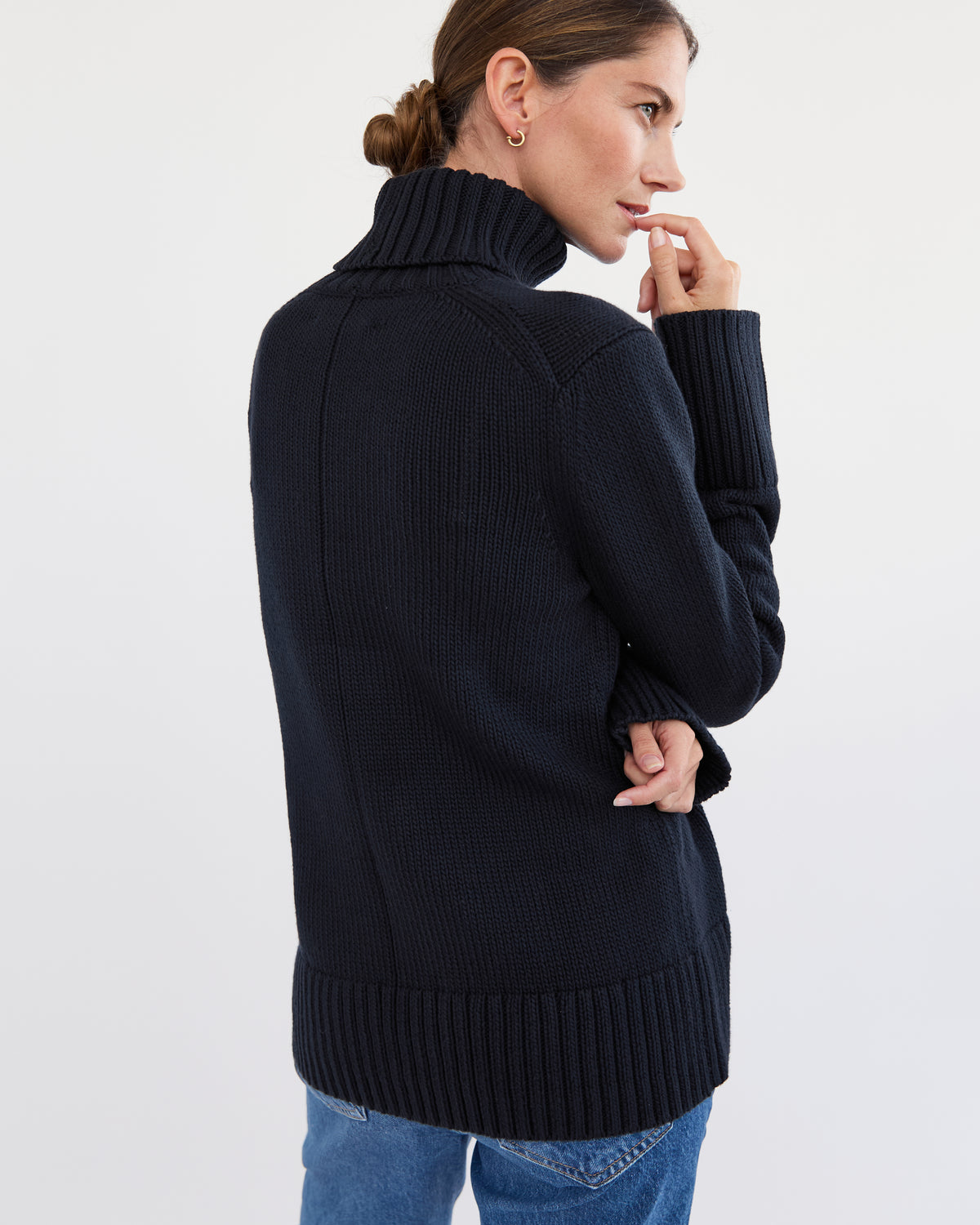 The Wynn Cotton Turtleneck Sweater in Navy, additional view — State of Cotton NYC