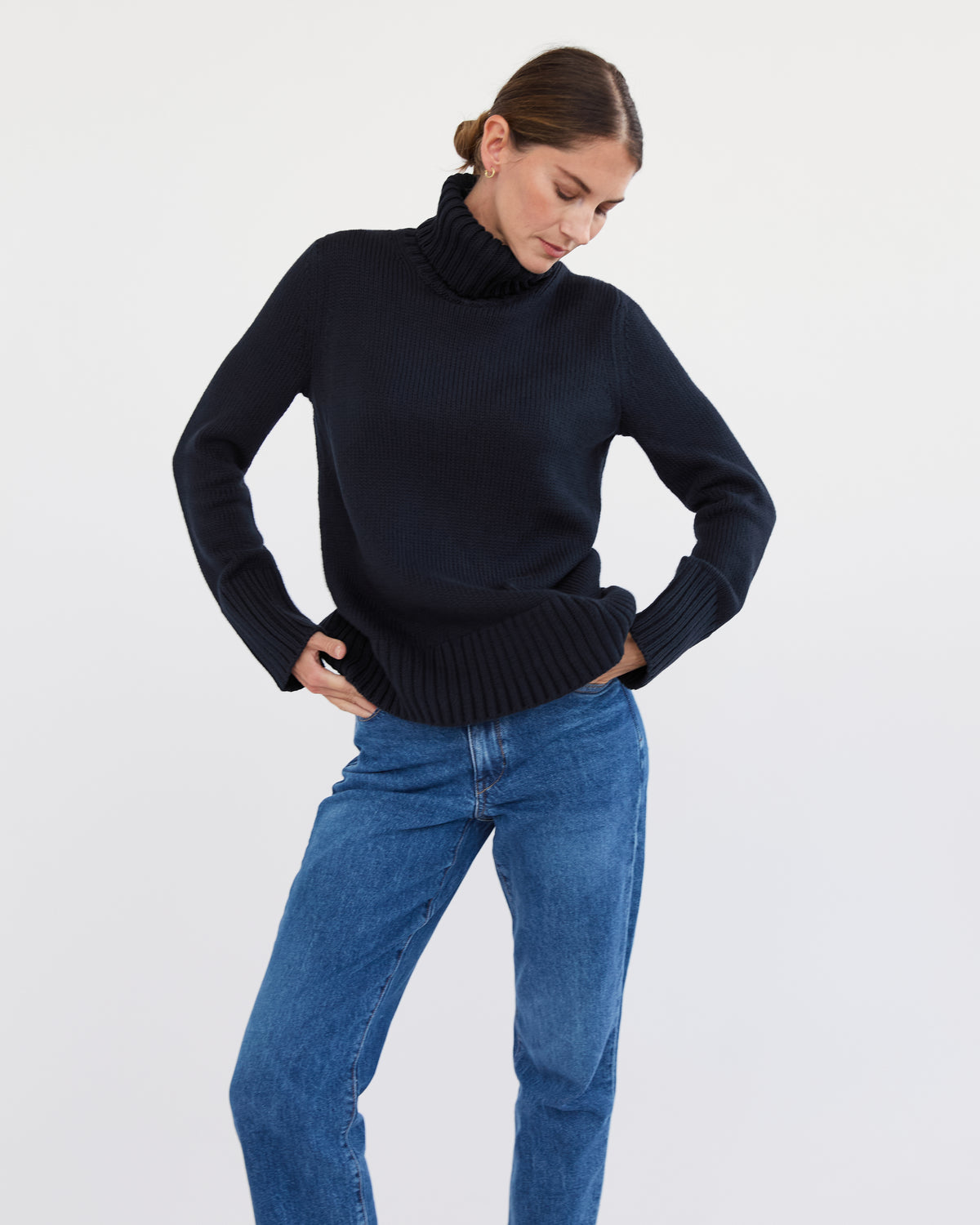The Wynn Cotton Turtleneck Sweater in Navy, additional view — State of Cotton NYC