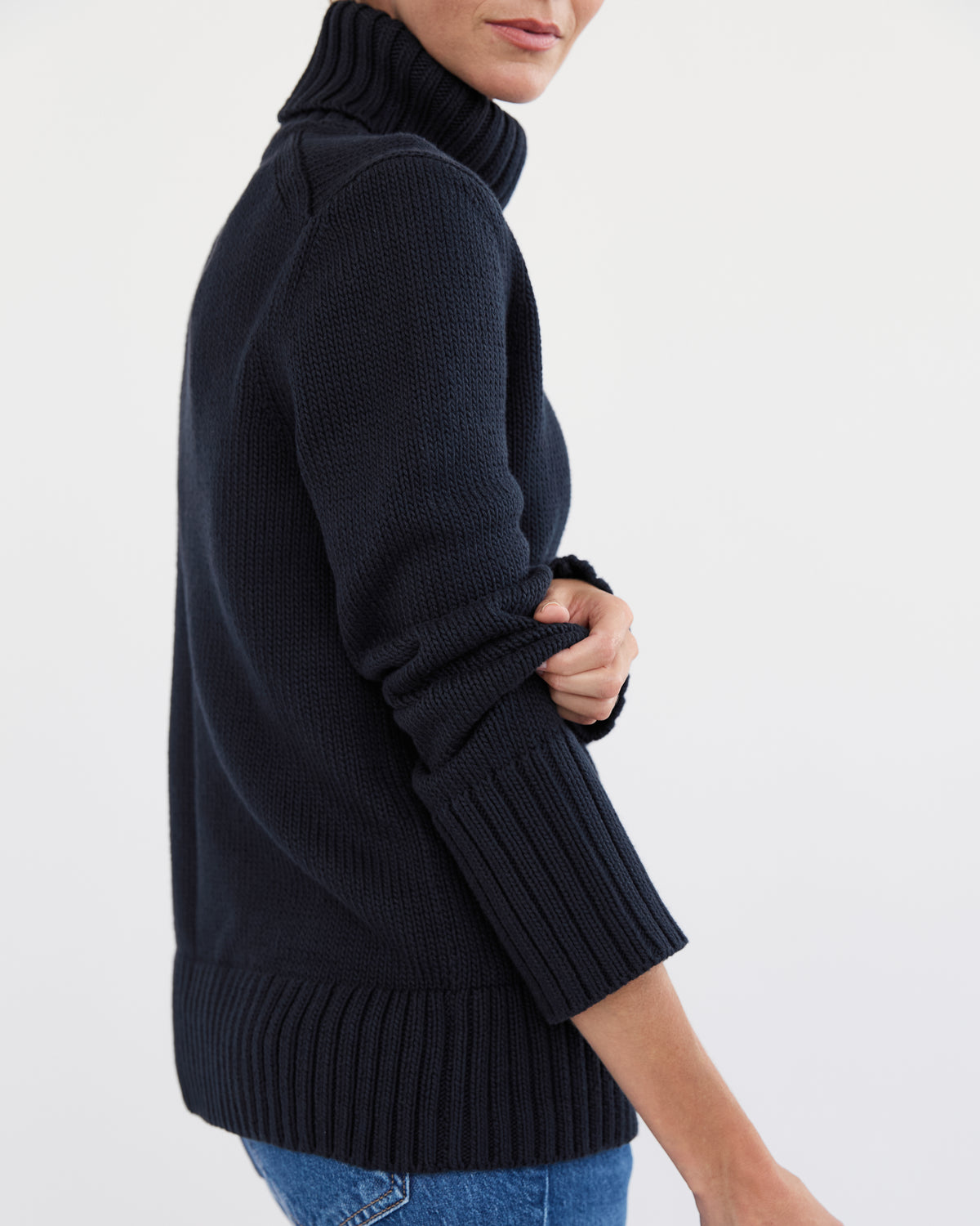 The Wynn Cotton Turtleneck Sweater in Navy, additional view — State of Cotton NYC