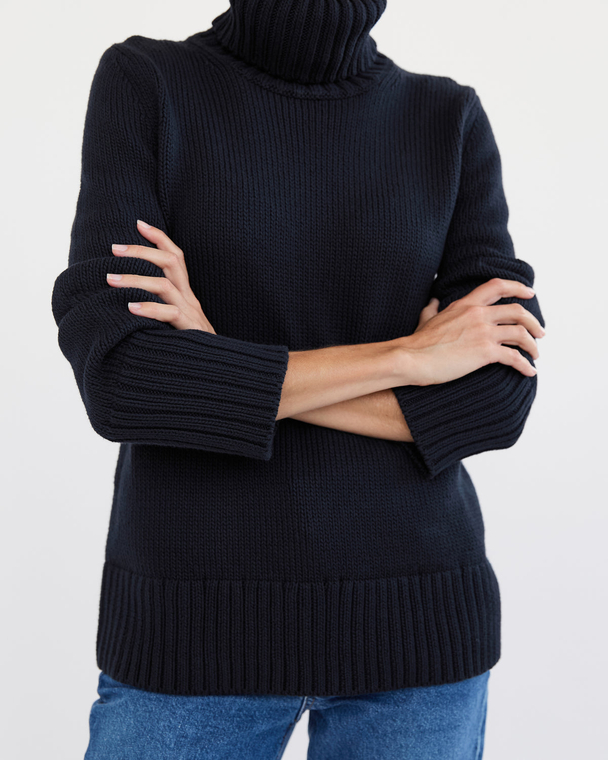 The Wynn Cotton Turtleneck Sweater in Navy, additional view — State of Cotton NYC