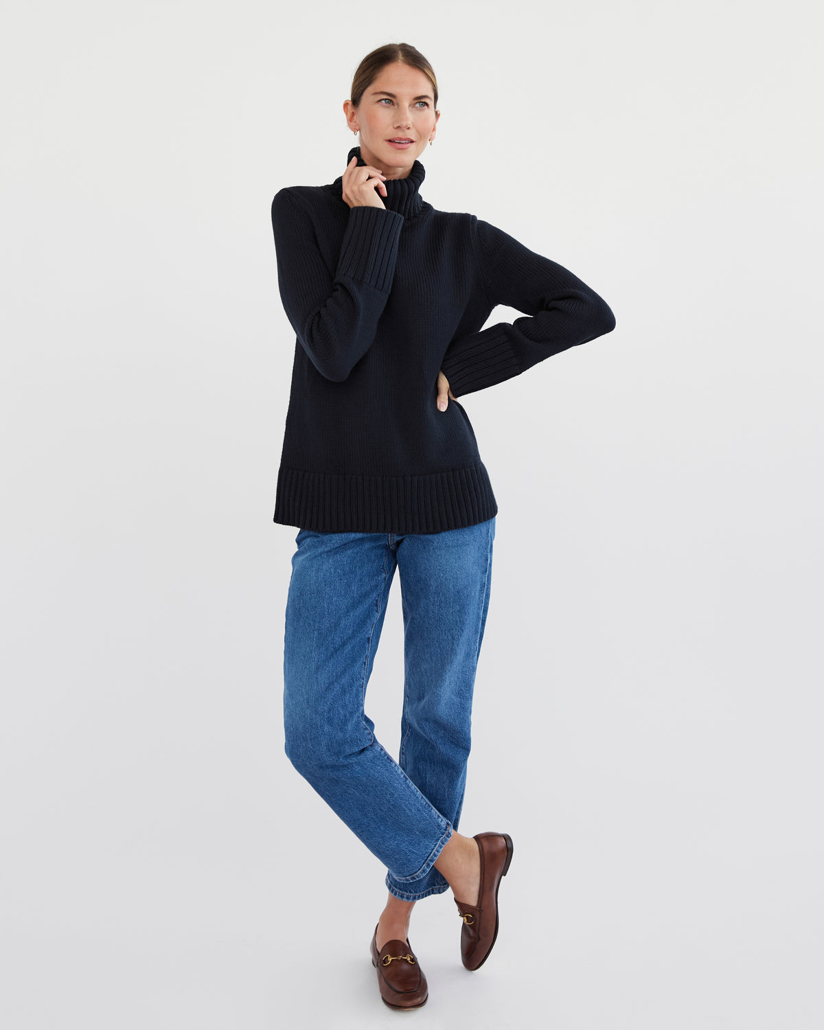 The Wynn Cotton Turtleneck Sweater in Navy, additional view — State of Cotton NYC