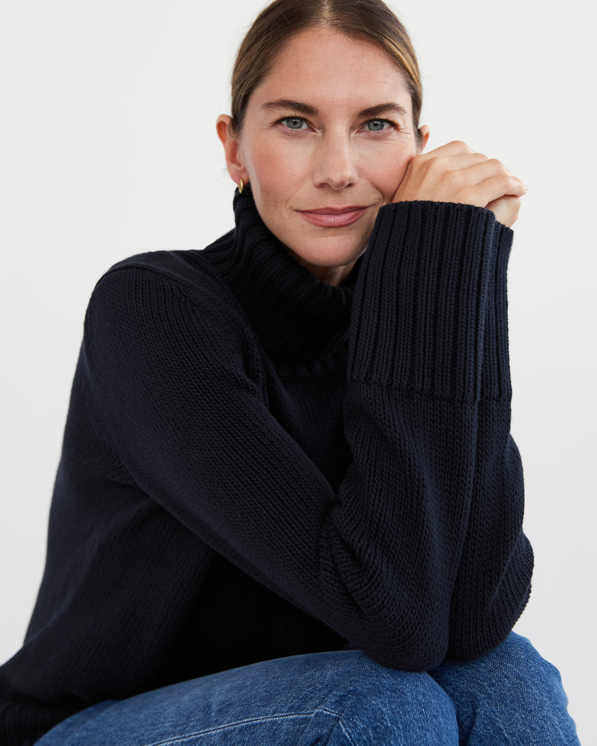 The Wynn Cotton Turtleneck Sweater in Navy, additional view — State of Cotton NYC