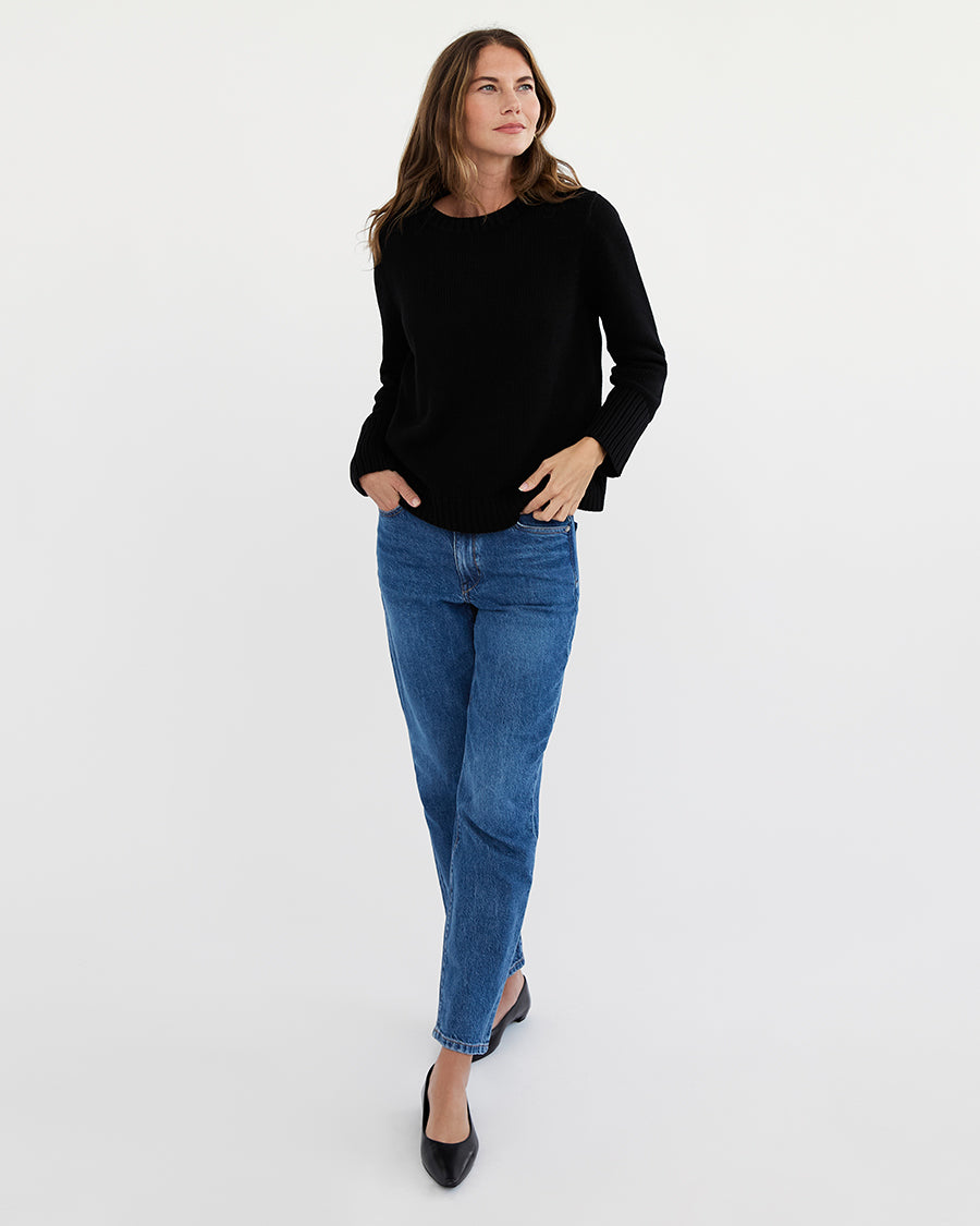 The Addison Cotton Crewneck Sweater in black, additional view — State of Cotton NYC