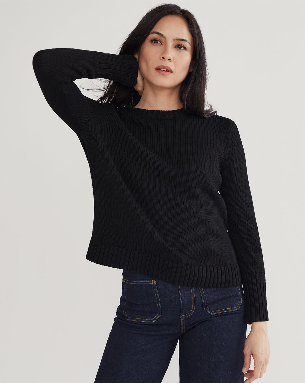 The Addison Cotton Crewneck Sweater in black, additional view — State of Cotton NYC