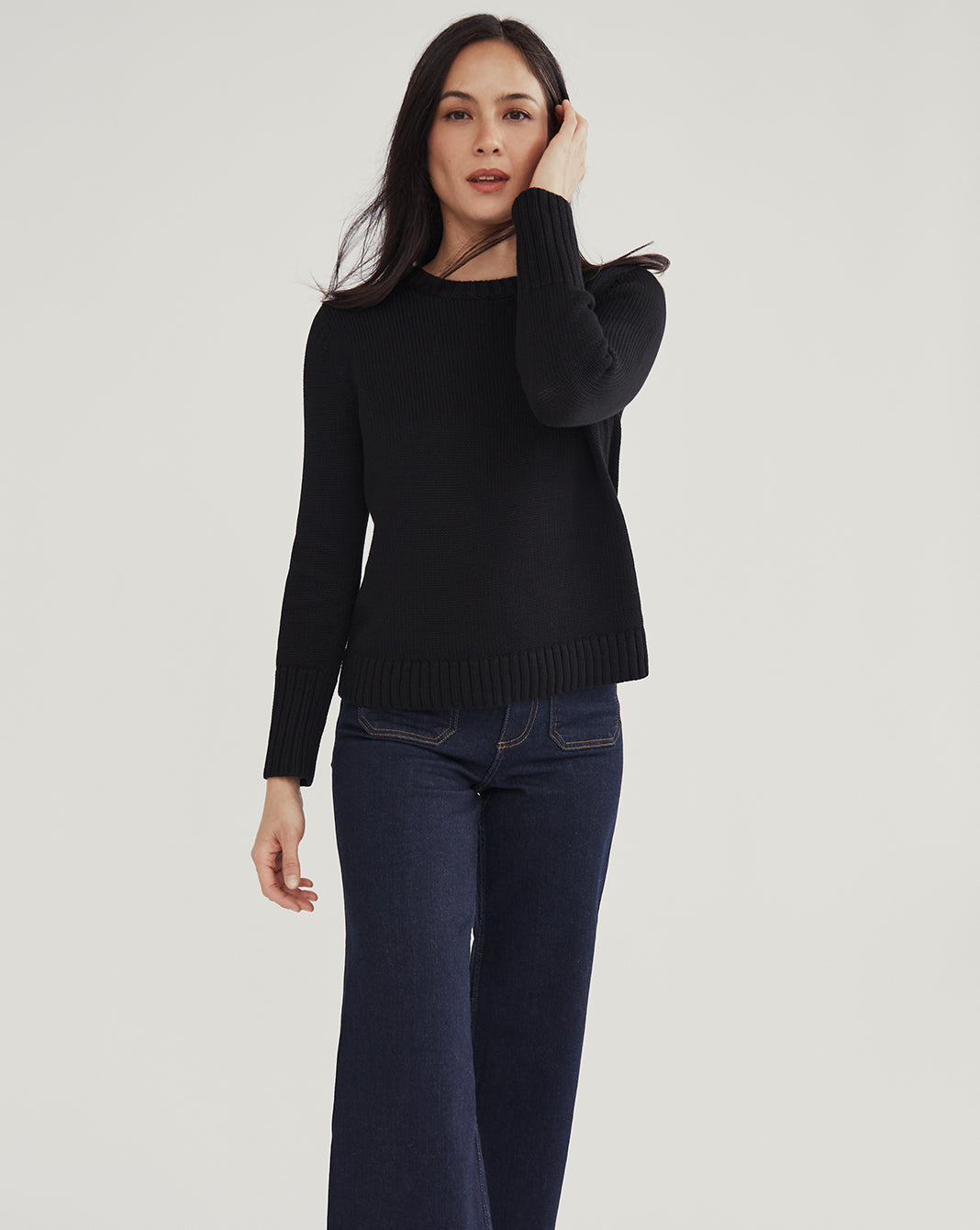 The Addison Cotton Crewneck Sweater in black, additional view — State of Cotton NYC