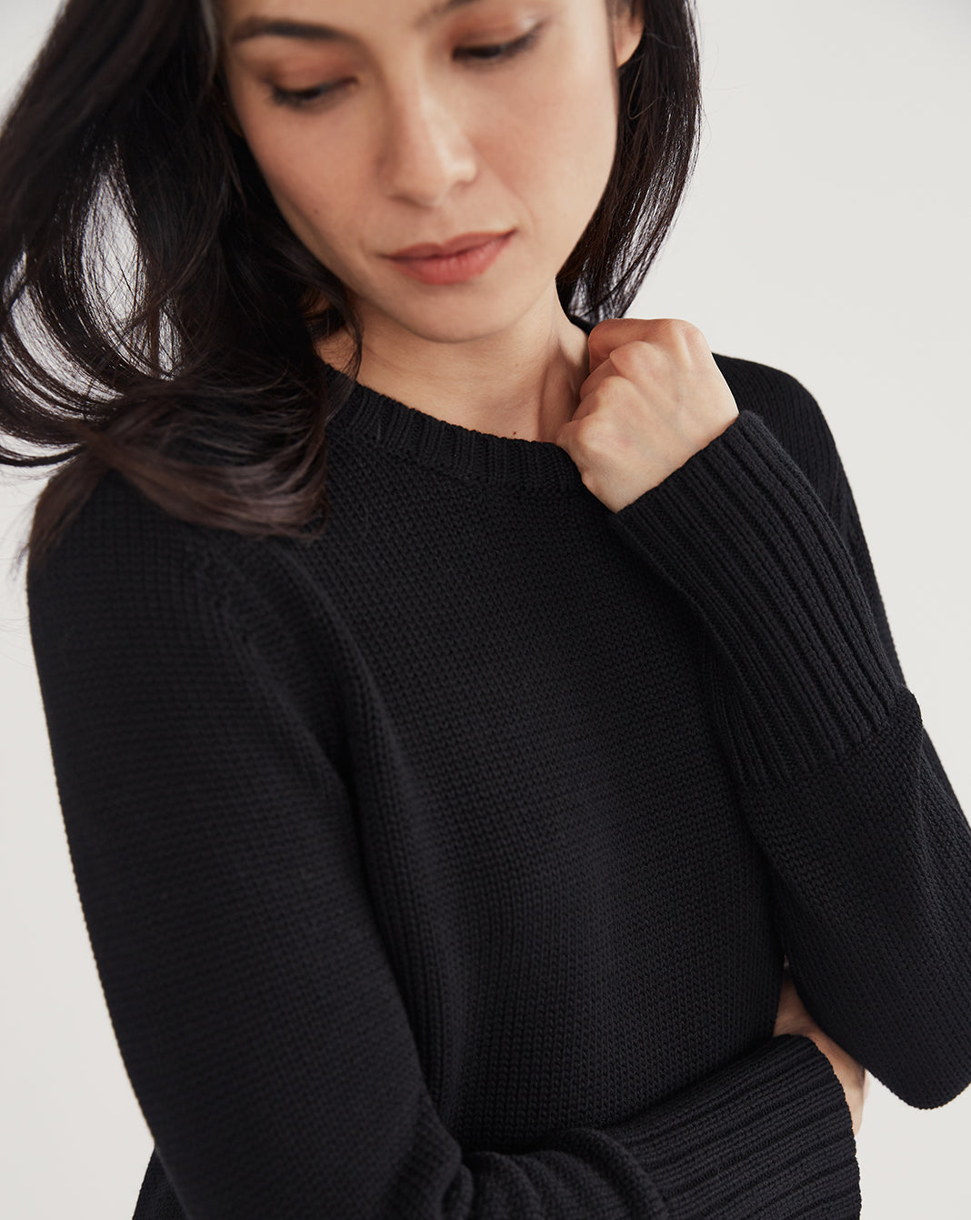 The Addison Cotton Crewneck Sweater in black, additional view — State of Cotton NYC