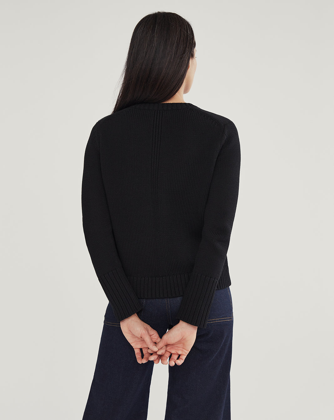The Addison Cotton Crewneck Sweater in black, additional view — State of Cotton NYC