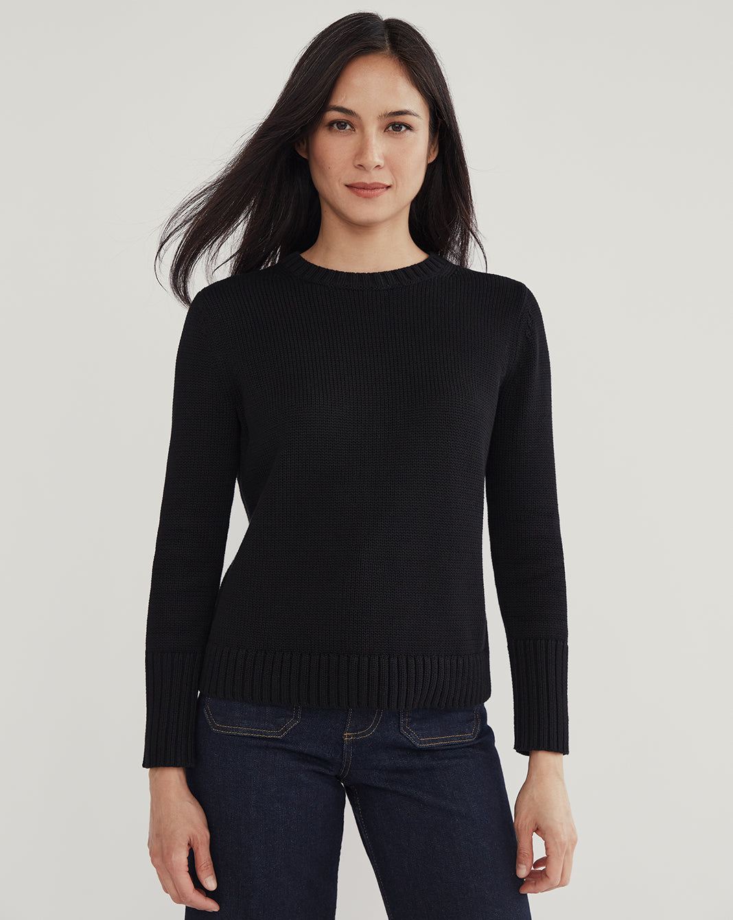 The Addison Cotton Crewneck Sweater in black, additional view — State of Cotton NYC