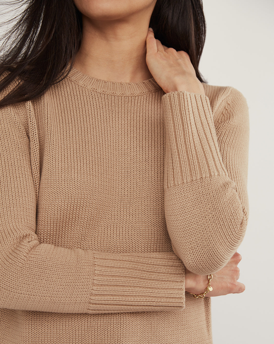 The Addison Cotton Crewneck Sweater in camel, additional view — State of Cotton NYC