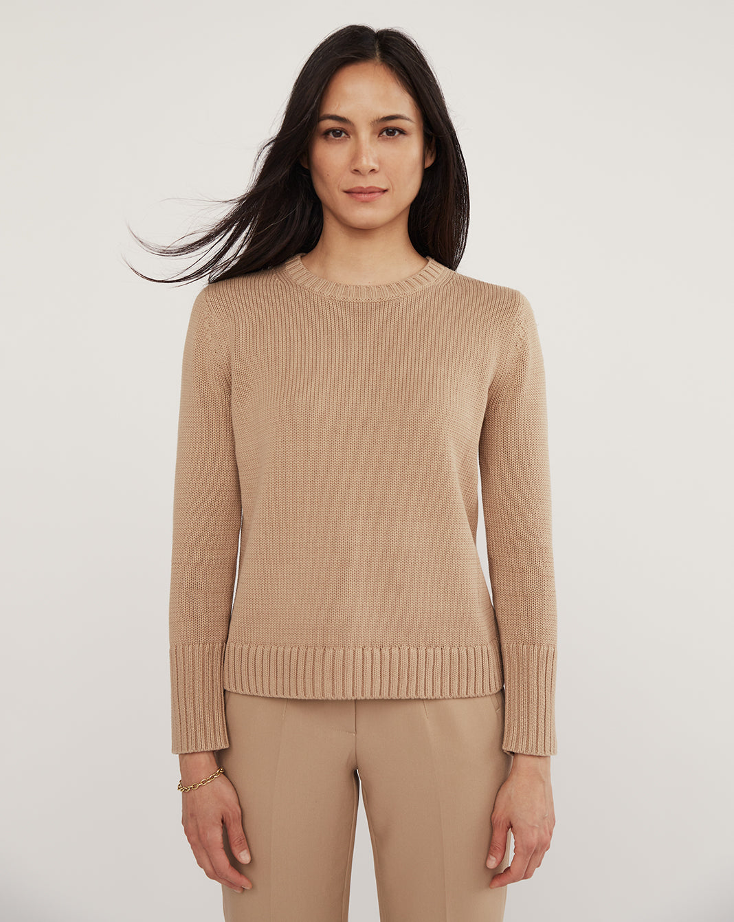 The Addison Cotton Crewneck Sweater in camel, additional view — State of Cotton NYC