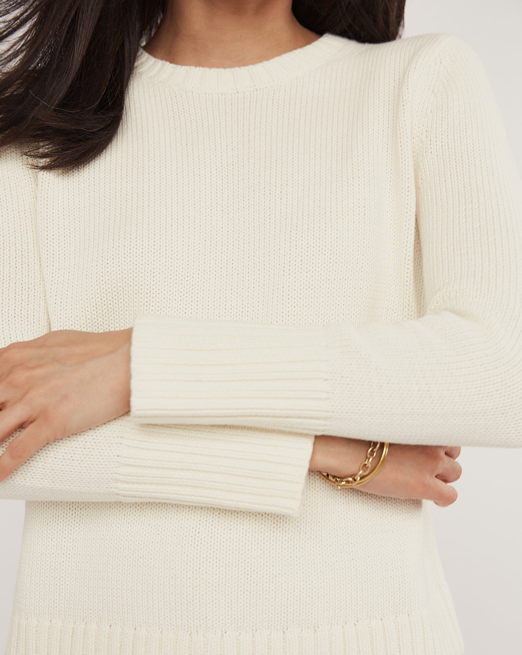 The Addison Cotton Crewneck Sweater in cream, additional view — State of Cotton NYC