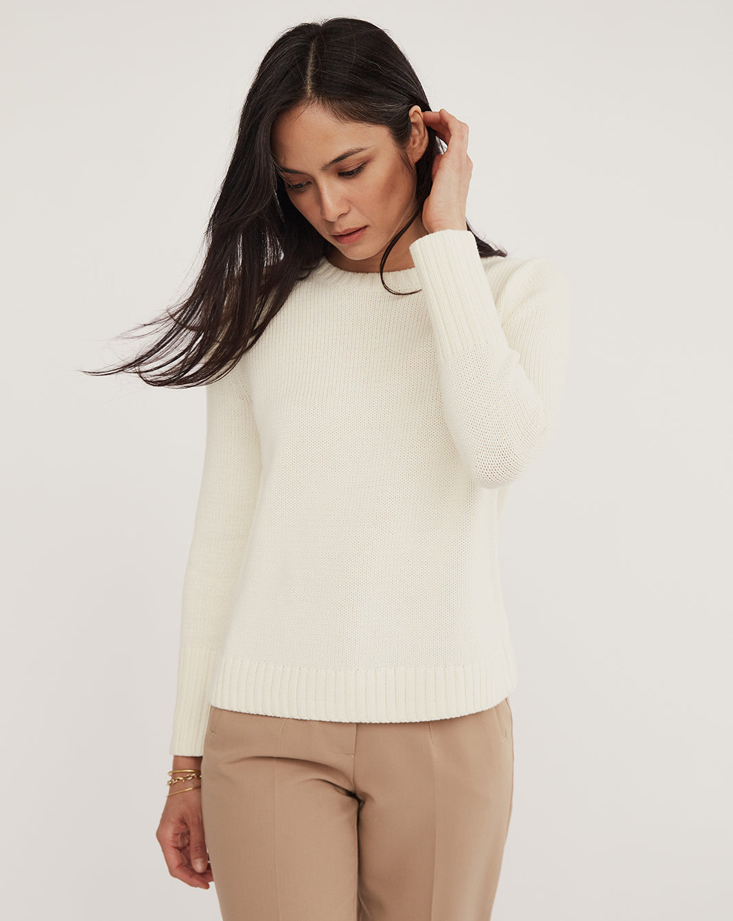 The Addison Cotton Crewneck Sweater in cream, additional view — State of Cotton NYC