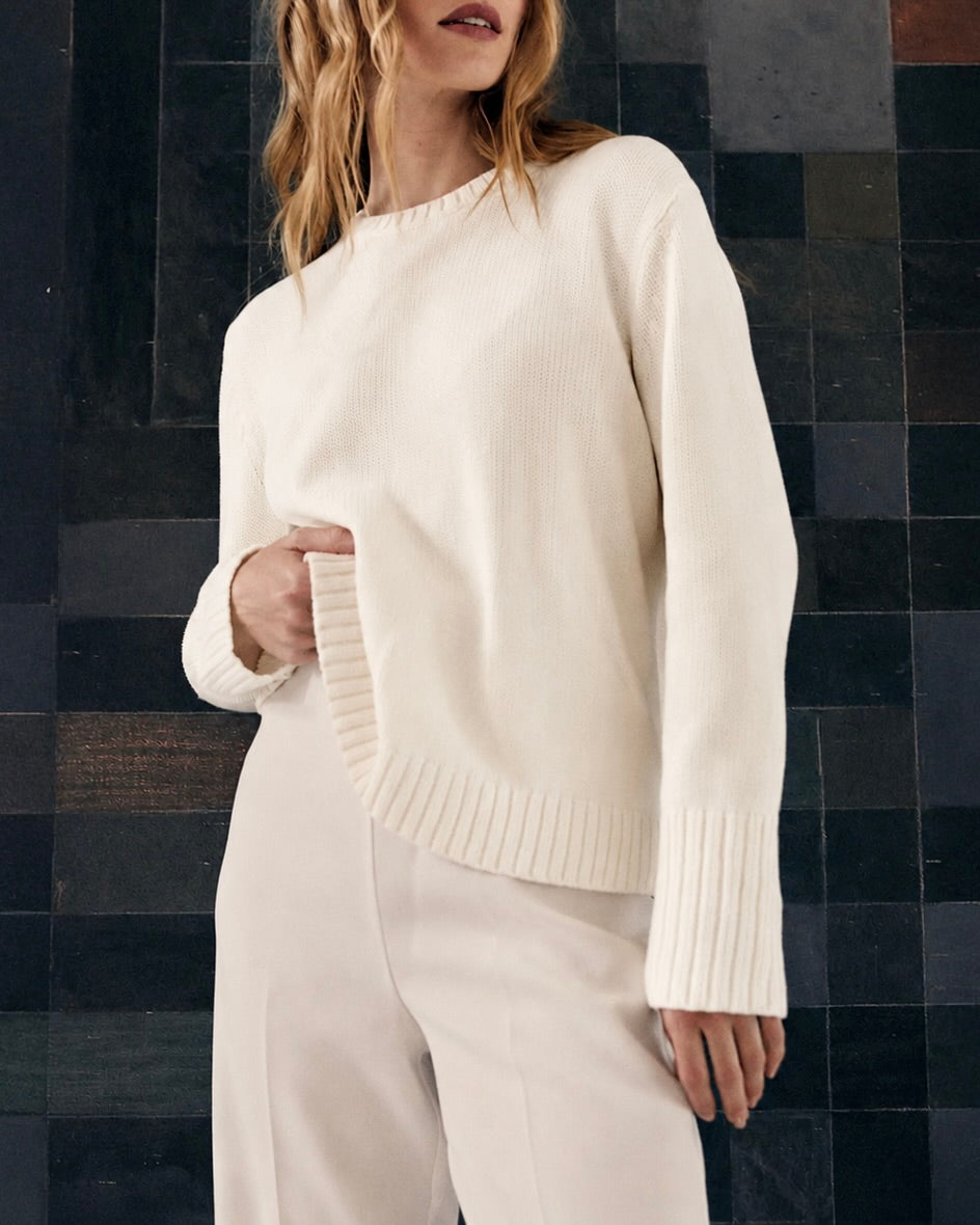 The Addison Cotton Crewneck Sweater in cream, additional view — State of Cotton NYC
