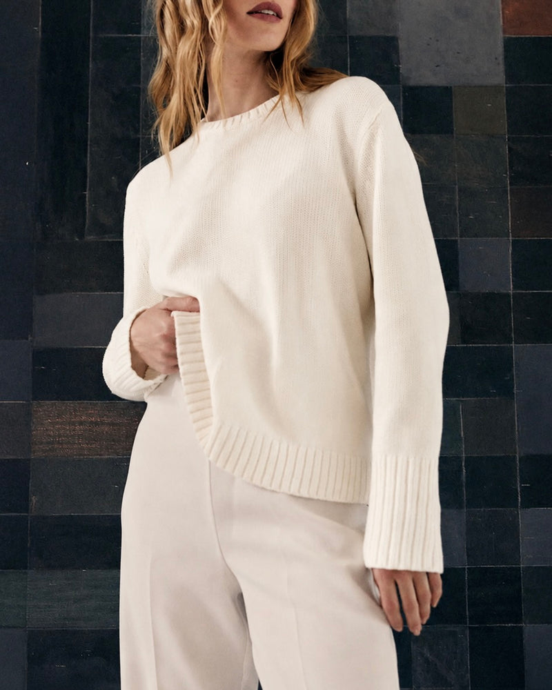 The Addison Cotton Crewneck Sweater in cream, additional view — State of Cotton NYC