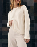 The Addison Cotton Crewneck Sweater in cream, additional view — State of Cotton NYC