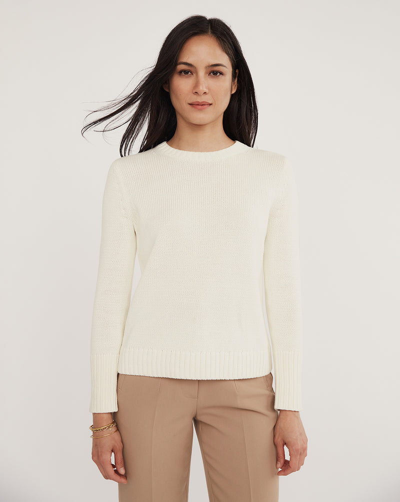 The Addison Cotton Crewneck Sweater in Cream — Italian-spun Turkish cotton — State of Cotton NYC