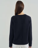 The Addison Cotton Crewneck Sweater in navy, back view — State of Cotton NYC