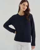 The Addison Cotton Crewneck Sweater in navy, front view — State of Cotton NYC