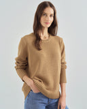 Detail shot of The Addison Cotton Crewneck Sweater in toffee — Turkish cotton