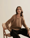 The Addison Cotton Crewneck Sweater in toffee, lifestyle view — State of Cotton NYC