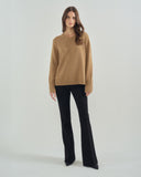 The Addison Cotton Crewneck Sweater in toffee, styled view — State of Cotton NYC