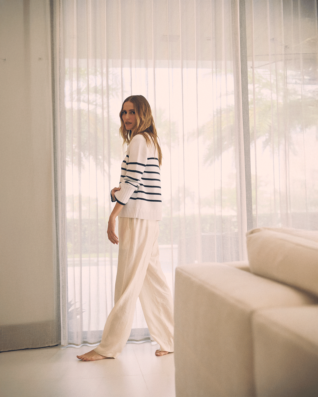 Detail shot of The Addison Stripe Cotton Crewneck Sweater — Turkish cotton, Italian-spun