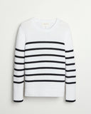The Addison Stripe Cotton Crewneck Sweater in white and navy, front view — State of Cotton NYC