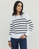 Woman wearing The Addison Stripe Cotton Crewneck Sweater — State of Cotton NYC