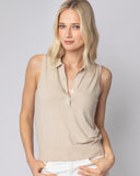 Woman wearing The Ainsley Sleeveless Cotton Polo — superfine Egyptian cotton, Italian-spun — State of Cotton NYC