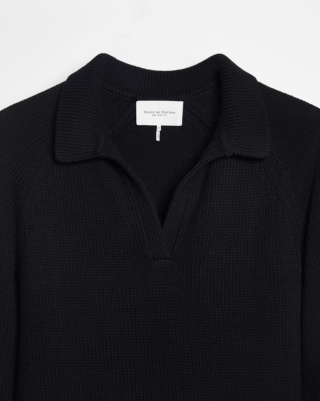 The Avery Cotton Polo Sweater in black, additional view — State of Cotton NYC