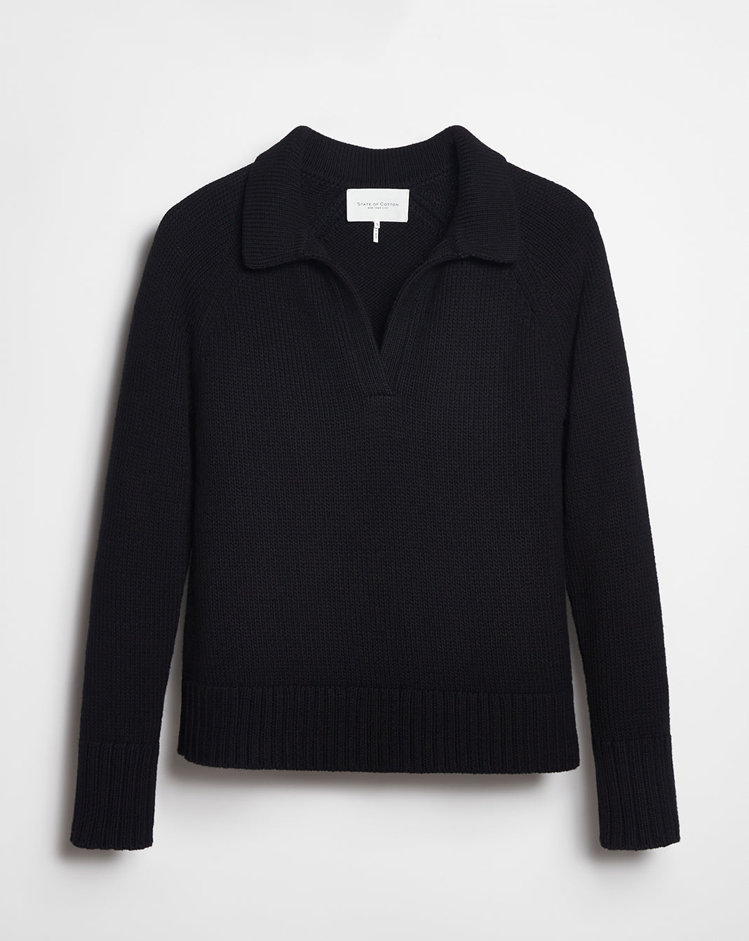 The Avery Cotton Polo Sweater in black, additional view — State of Cotton NYC