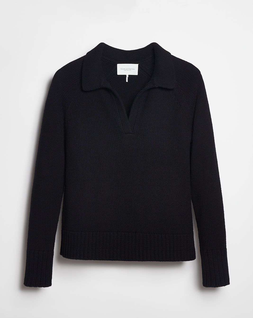 The Avery Cotton Polo Sweater in black, additional view — State of Cotton NYC
