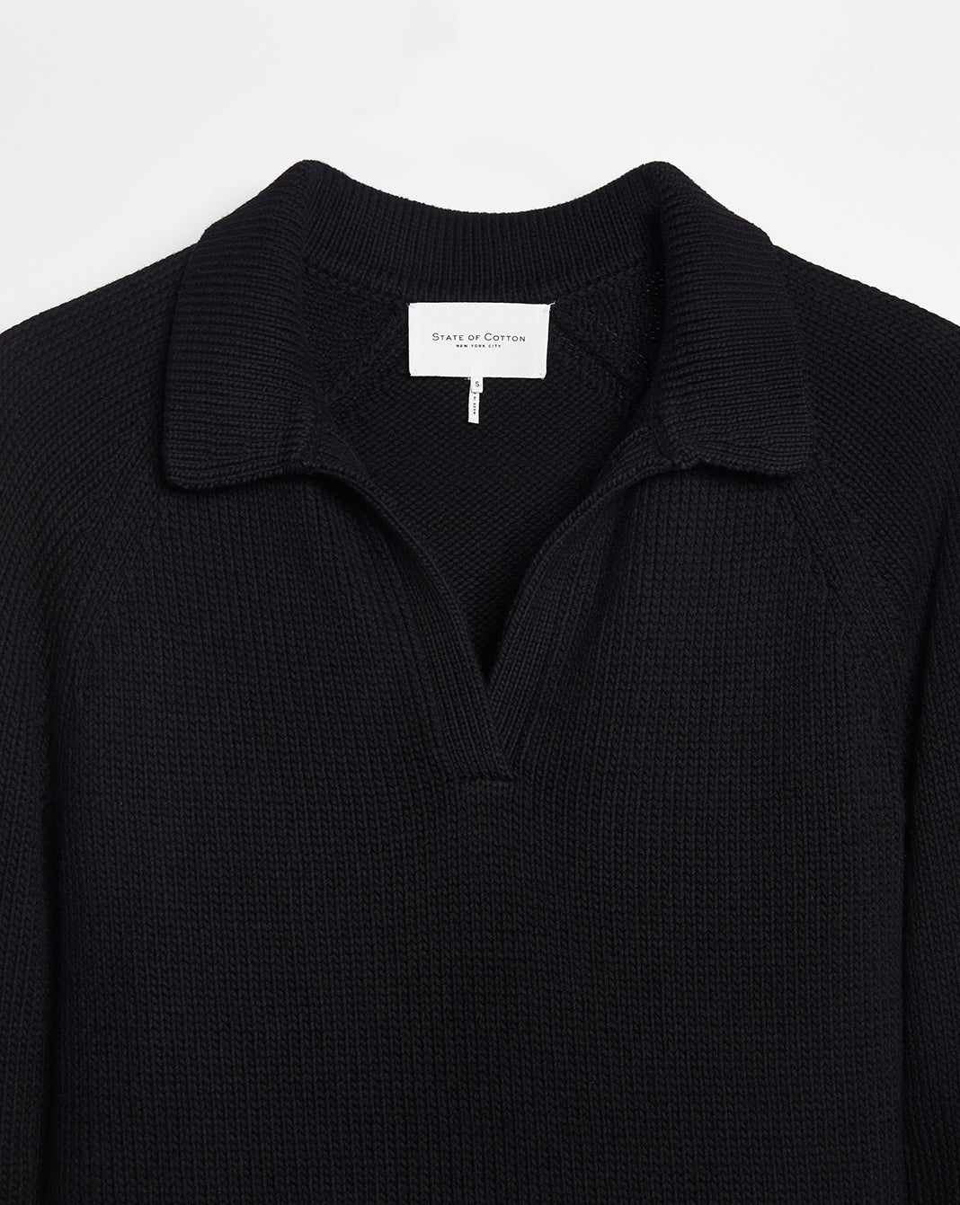 The Avery Cotton Polo Sweater in black, additional view — State of Cotton NYC