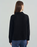 The Avery Cotton Polo Sweater in black, alternate view — State of Cotton NYC