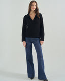 The Avery Cotton Polo Sweater in black, front view — State of Cotton NYC